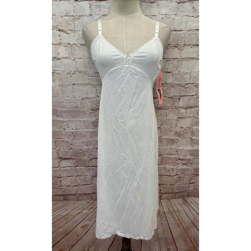 Shadowline Vintage White Slip Lace Trim Opacitrique Size 36 Tall Length 42" Nos